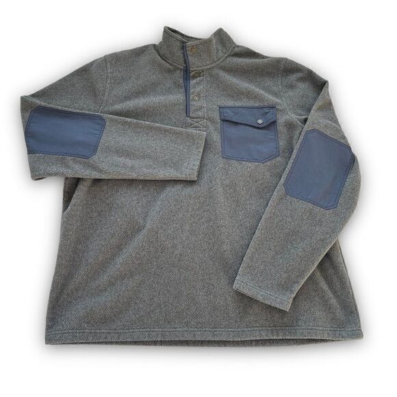 LL Bean Snap T Fleece Sweater XL Tall Men Gray Elbow Patch Pocket Soft Warm - Picture 1 of 7